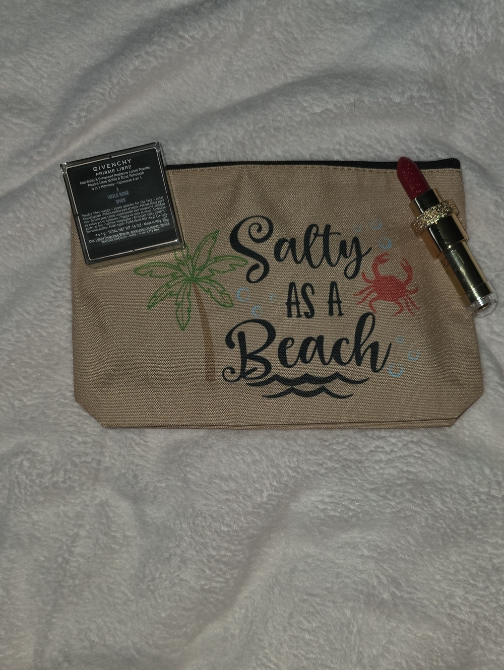 Jimmy Choo Lipstick And Salty as a Beach Canvas Cosmetic Pouch - Tan